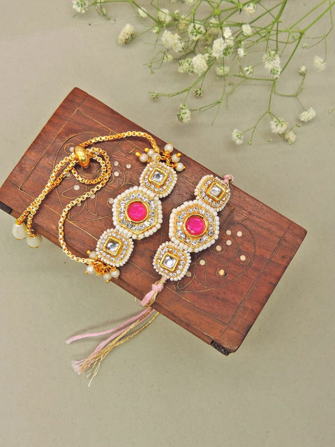 Pink Stone Bhaiya Bhabhi Rakhi Set by Joyrias