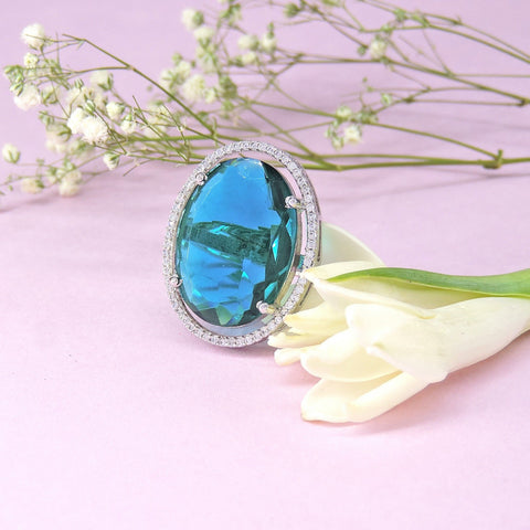 Teal blue ring – Indian teal blue stone ring for women USA – Joyrias
