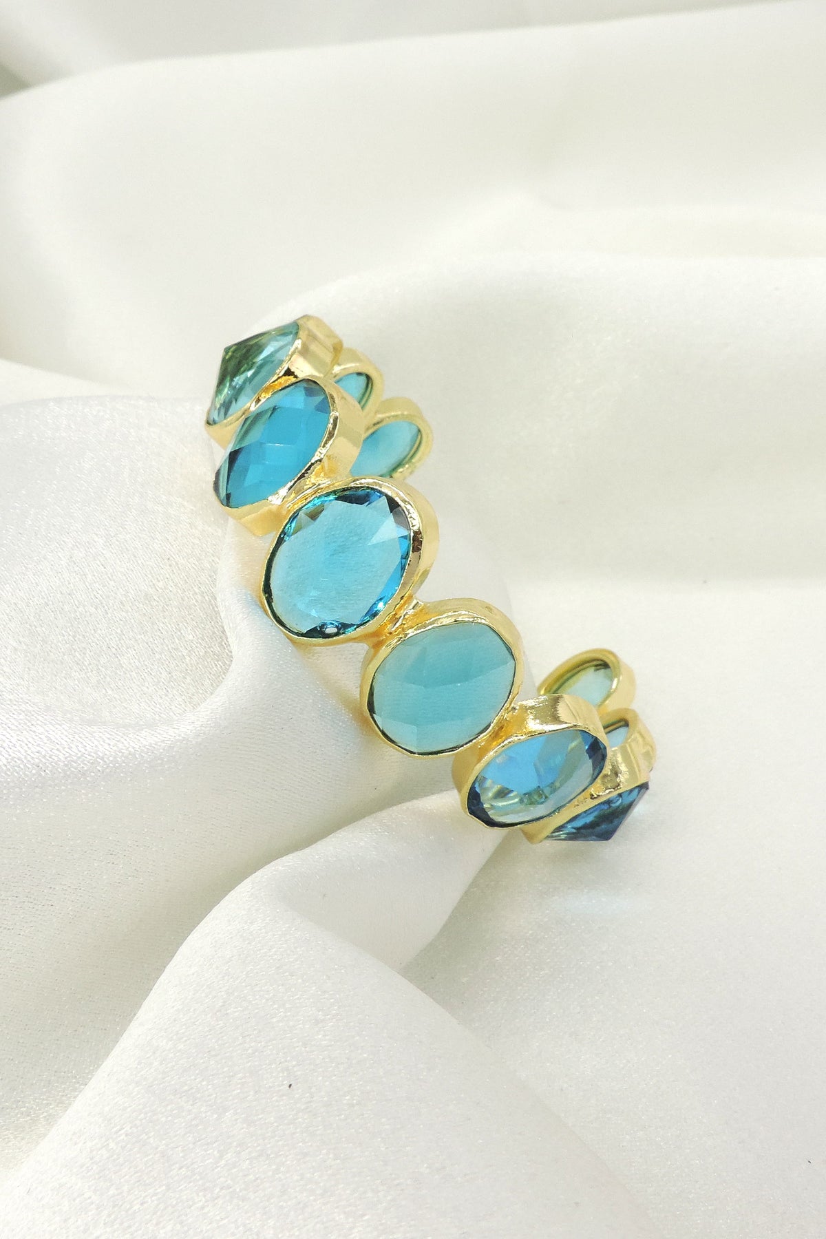 Multicolor Gemstone Statement Bracelet | Gold Plated Contemporary Jewelry