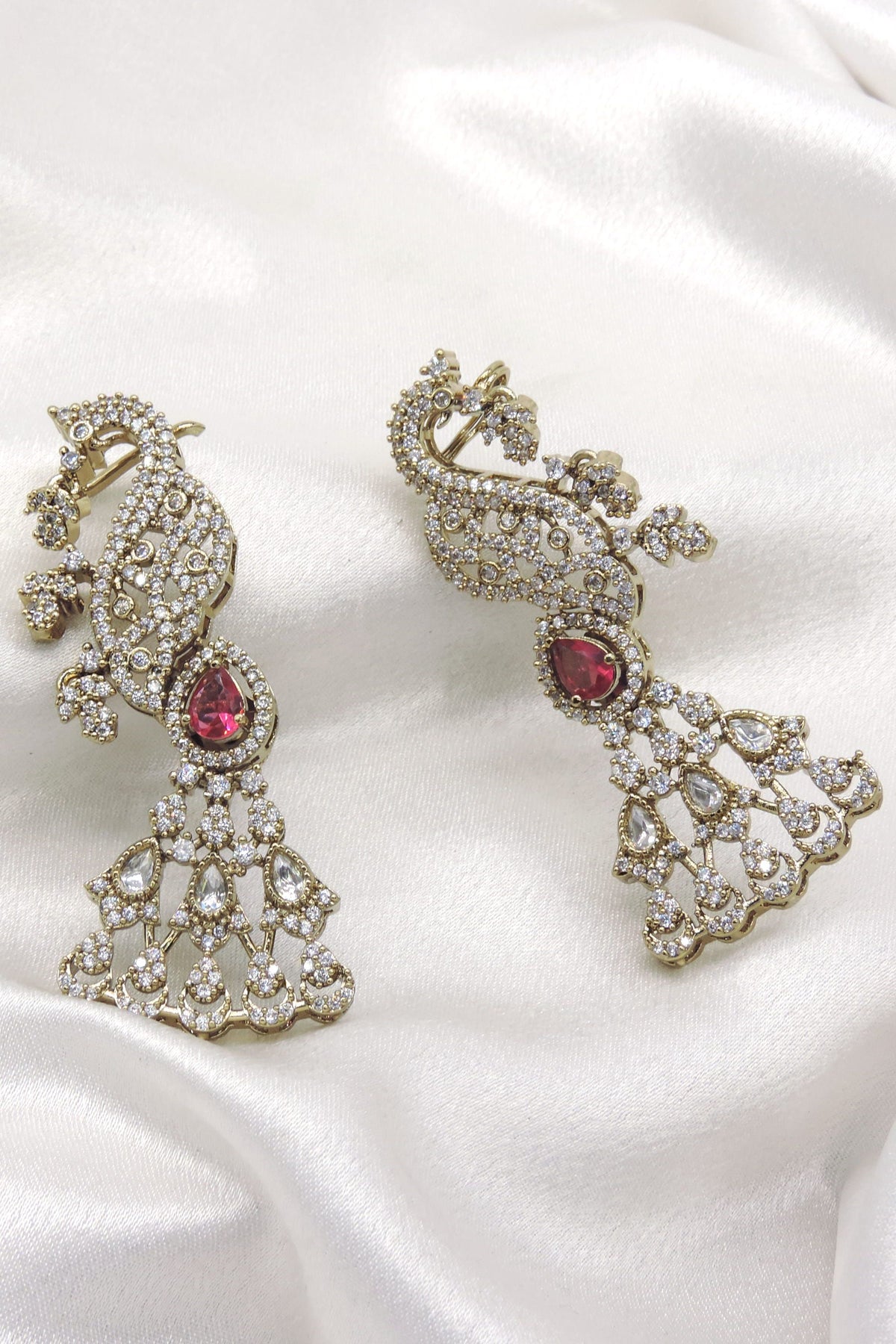 Ruby Peacock AD Ear Cuff Earrings by Joyrias