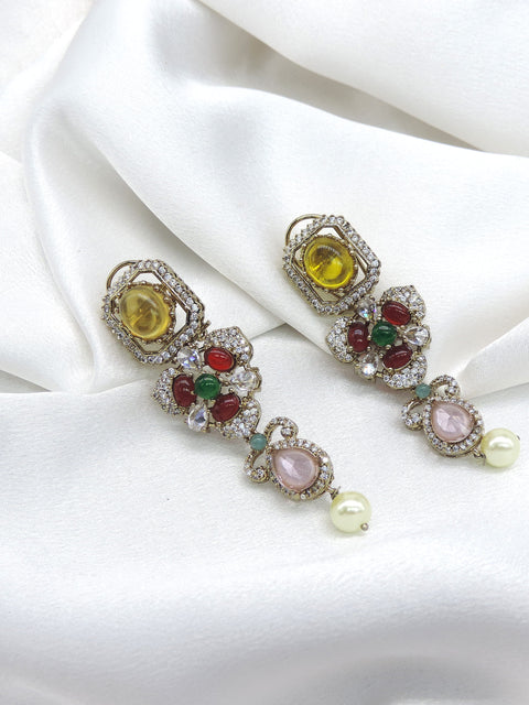 Regal multistone pearl drop earrings by Joyrias