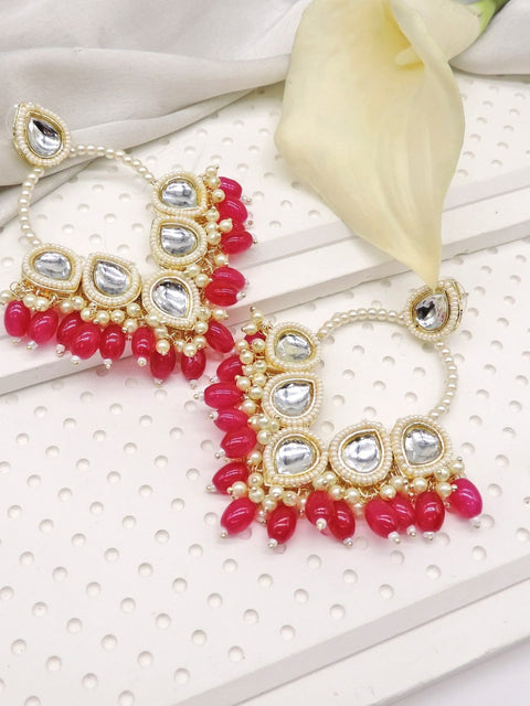 Classic drop chandbali earrings in red – Indian red chandbali for festive wear USA – Joyrias
