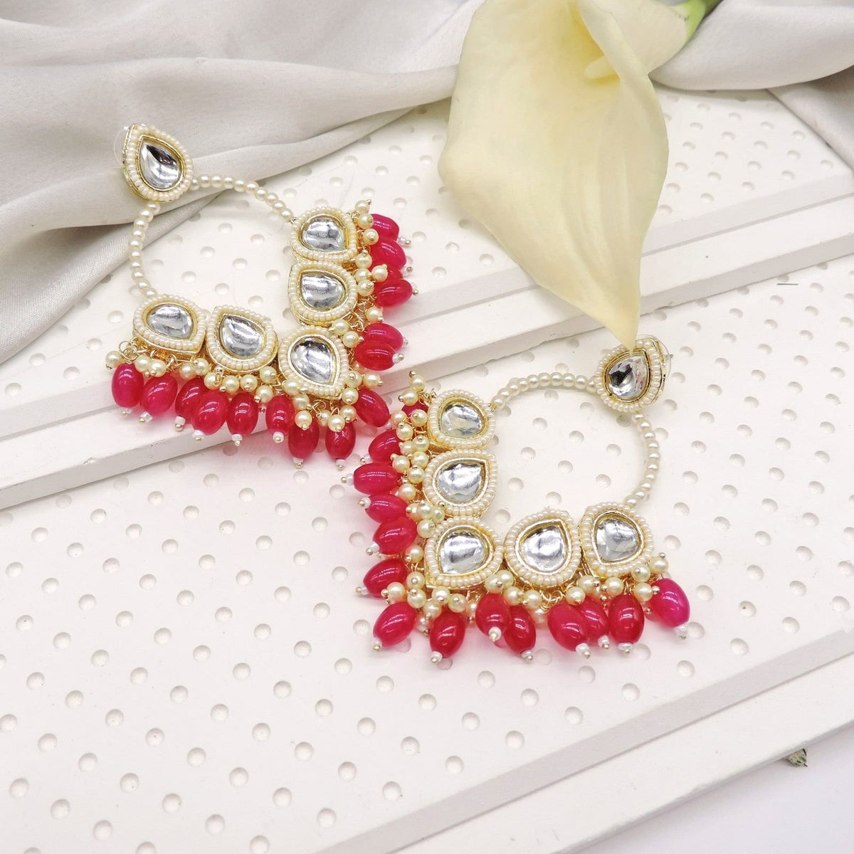 Classic drop chandbali earrings in red – Indian red chandbali for festive wear USA – Joyrias