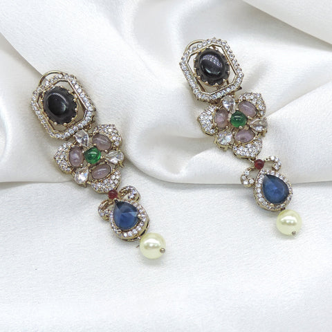 Regal Multistone Pearl Drop Earrings