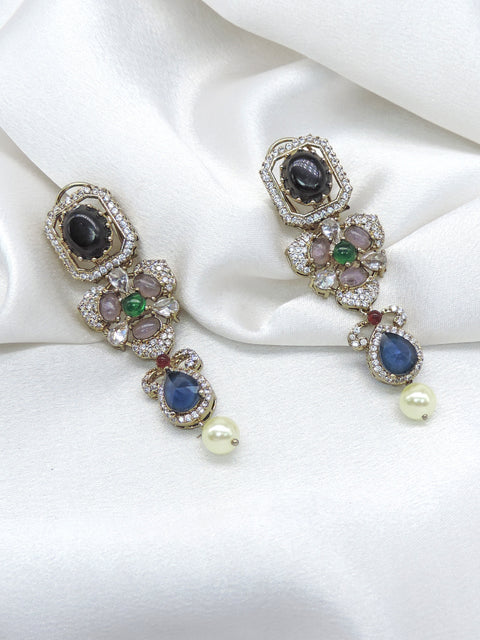 Regal Multistone Pearl Drop Earrings