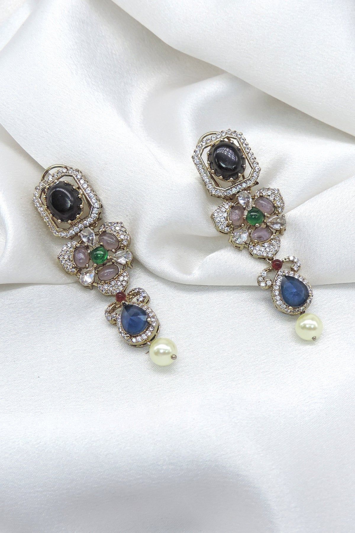 Regal Multistone Pearl Drop Earrings
