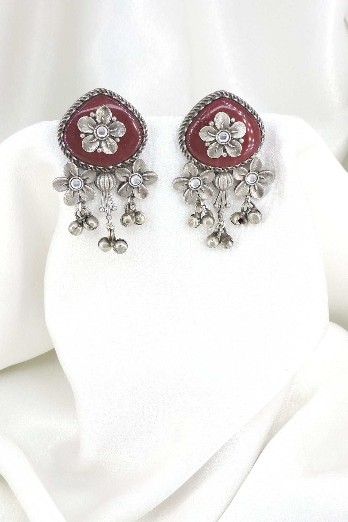 Oxidized Floral Ghungroo Drop Earrings