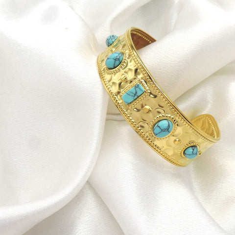 Turquoise Etched Cuff Bracelet by Joyrias