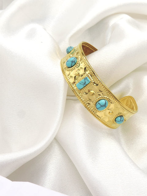 Turquoise Etched Cuff Bracelet by Joyrias