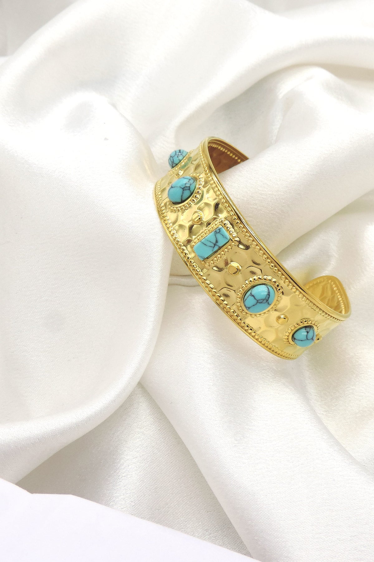Turquoise Etched Cuff Bracelet by Joyrias