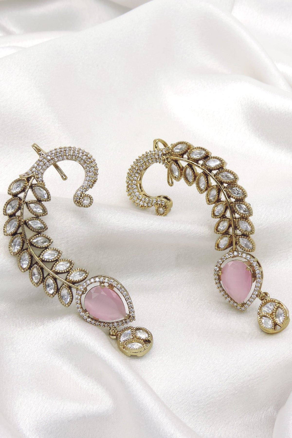 Pink Stone AD Ear Cuff Earrings by Joyrias