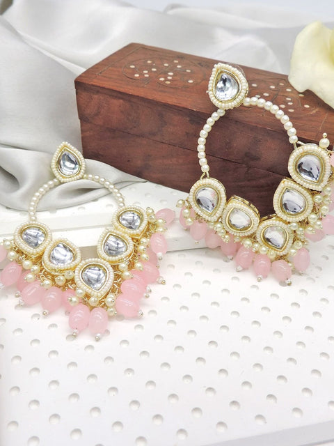 Classic drop chandbali earrings in baby pink – Indian pink chandbali for weddings USA – Joyrias