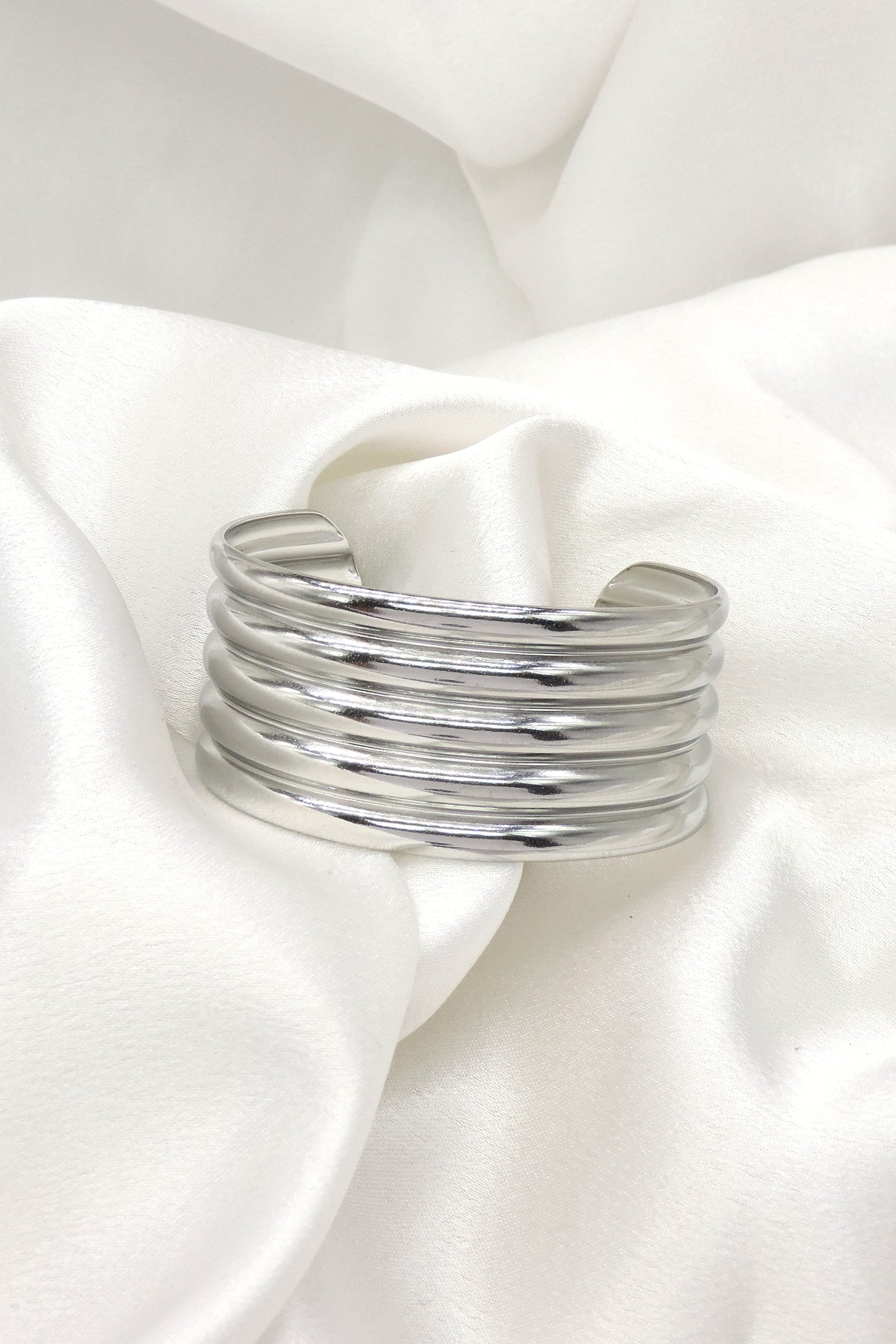 Layered Silver Cuff Bracelet by Joyrias