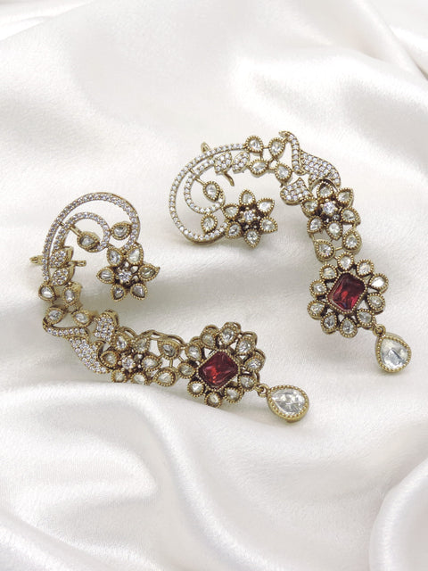 Ruby Floral AD Ear Cuff Earrings by Joyrias