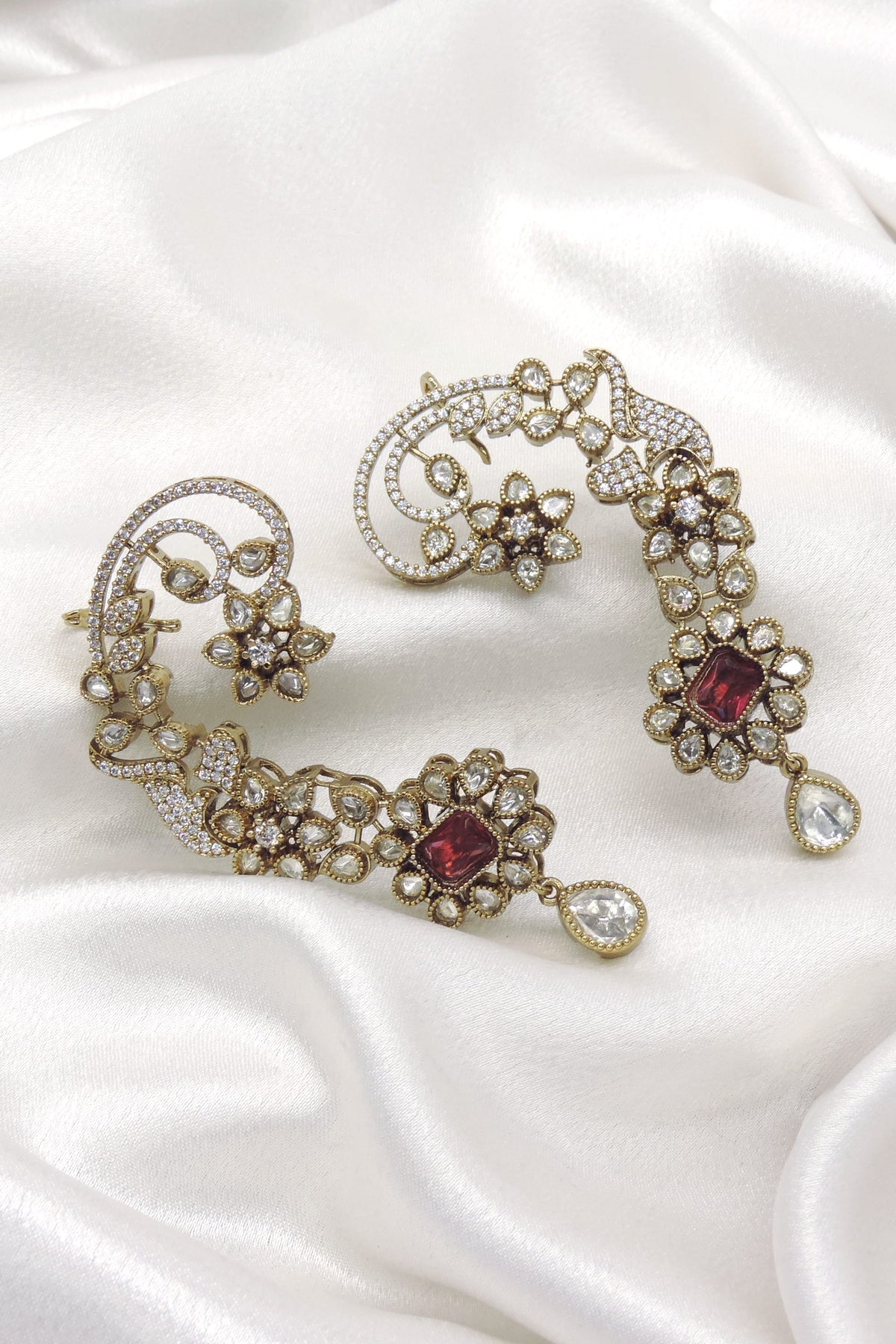 Ruby Floral AD Ear Cuff Earrings by Joyrias