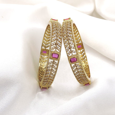 Pink Stone CZ Bangle Set by Joyrias
