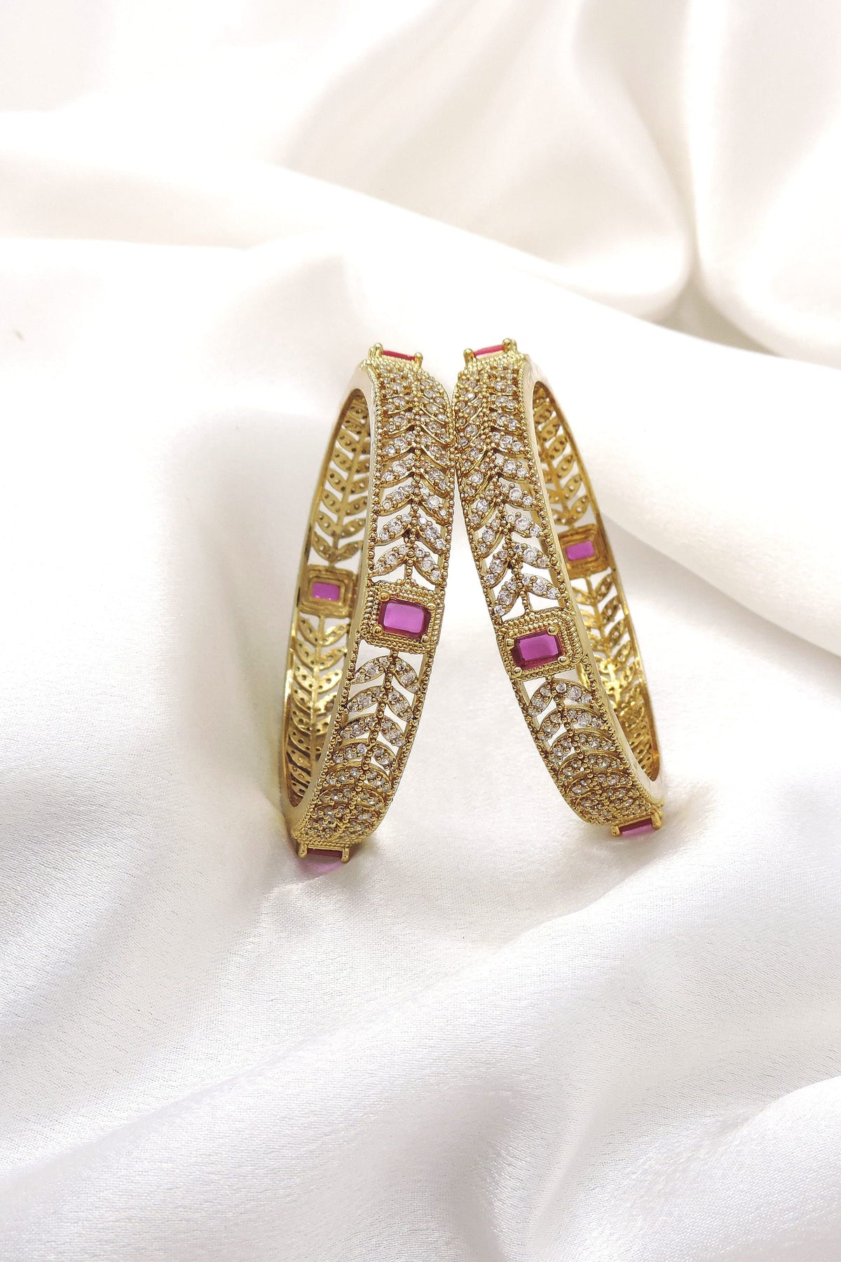 Pink Stone CZ Bangle Set by Joyrias