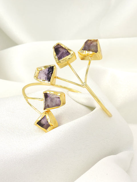 Raw Stone Gold Finish Open Cuff Bracelet