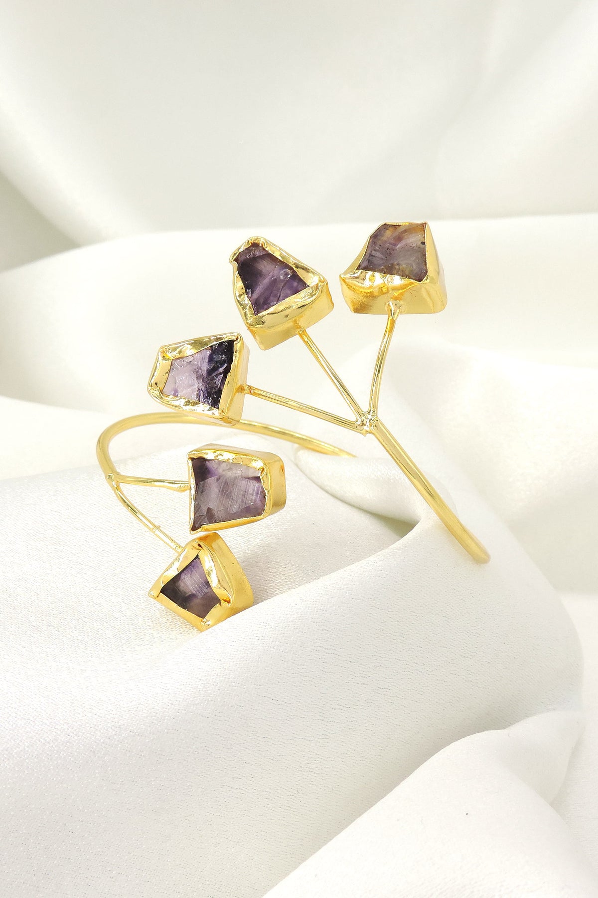 Raw Stone Gold Finish Open Cuff Bracelet