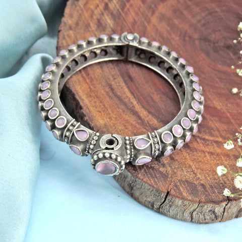 Pink stone silver bangle – Indian stone studded bangle for festive and bridal wear – Joyrias