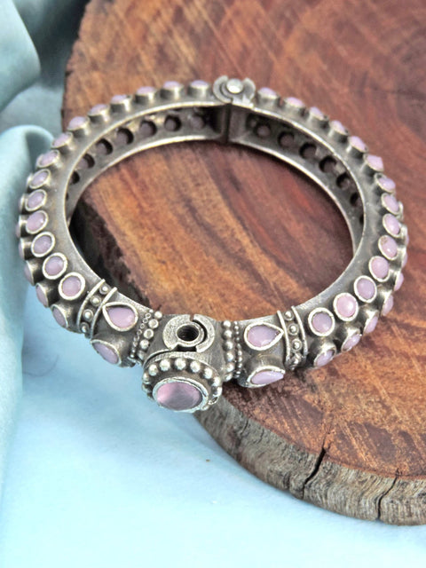 Pink stone silver bangle – Indian stone studded bangle for festive and bridal wear – Joyrias