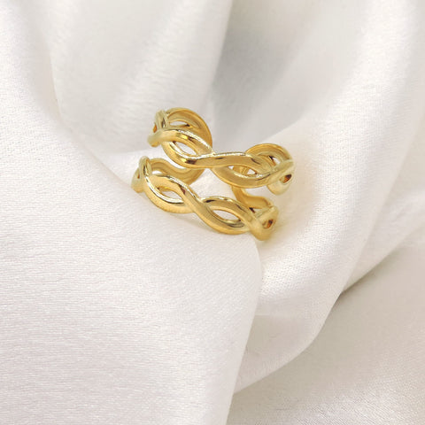 Twisted Wave Gold Open Ring by Joyrias