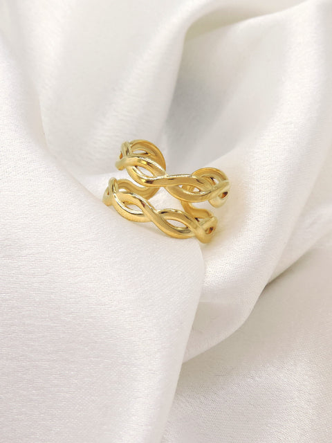 Twisted Wave Gold Open Ring by Joyrias