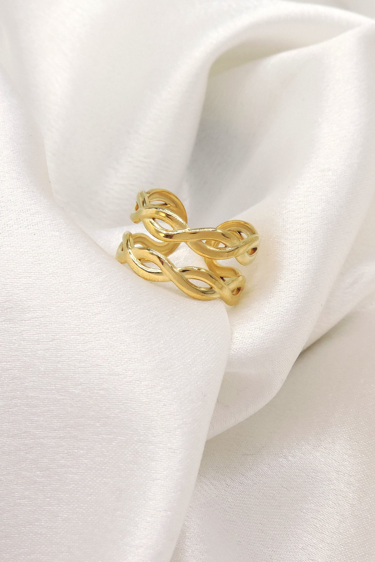 Twisted Wave Gold Open Ring by Joyrias