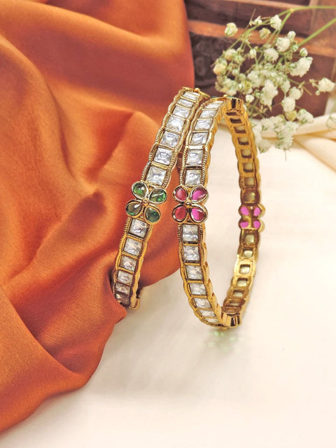Kundan bangle pair with floral charms – Indian Kundan bangles for weddings USA – Joyrias