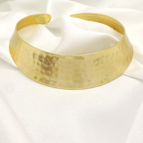 Gold Plated Hammered Choker Necklace | Statement Collar | Joyrias