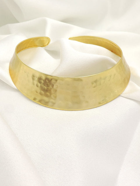 Gold Plated Hammered Choker Necklace | Statement Collar | Joyrias