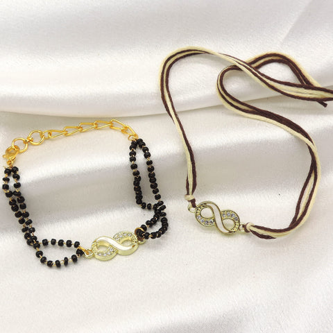 Infinity CZ mangalsutra bhaiya bhabhi rakhi set by Joyrias