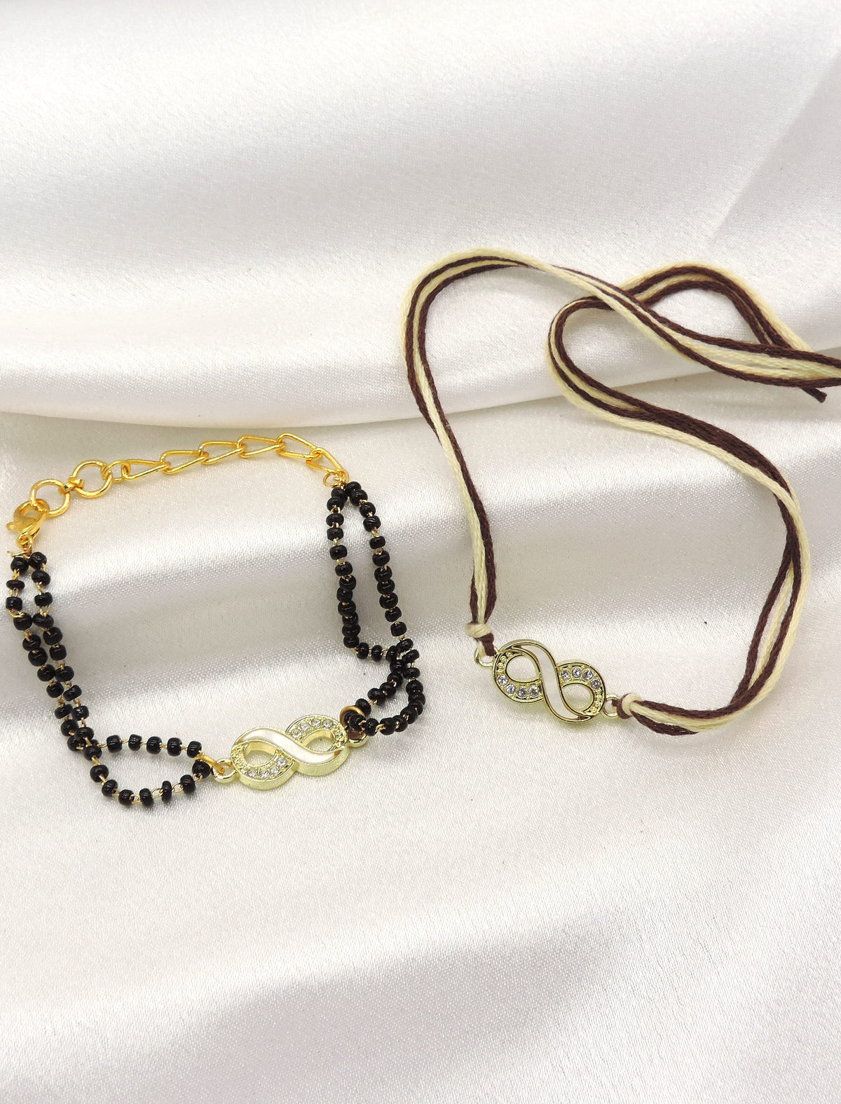 Infinity CZ mangalsutra bhaiya bhabhi rakhi set by Joyrias