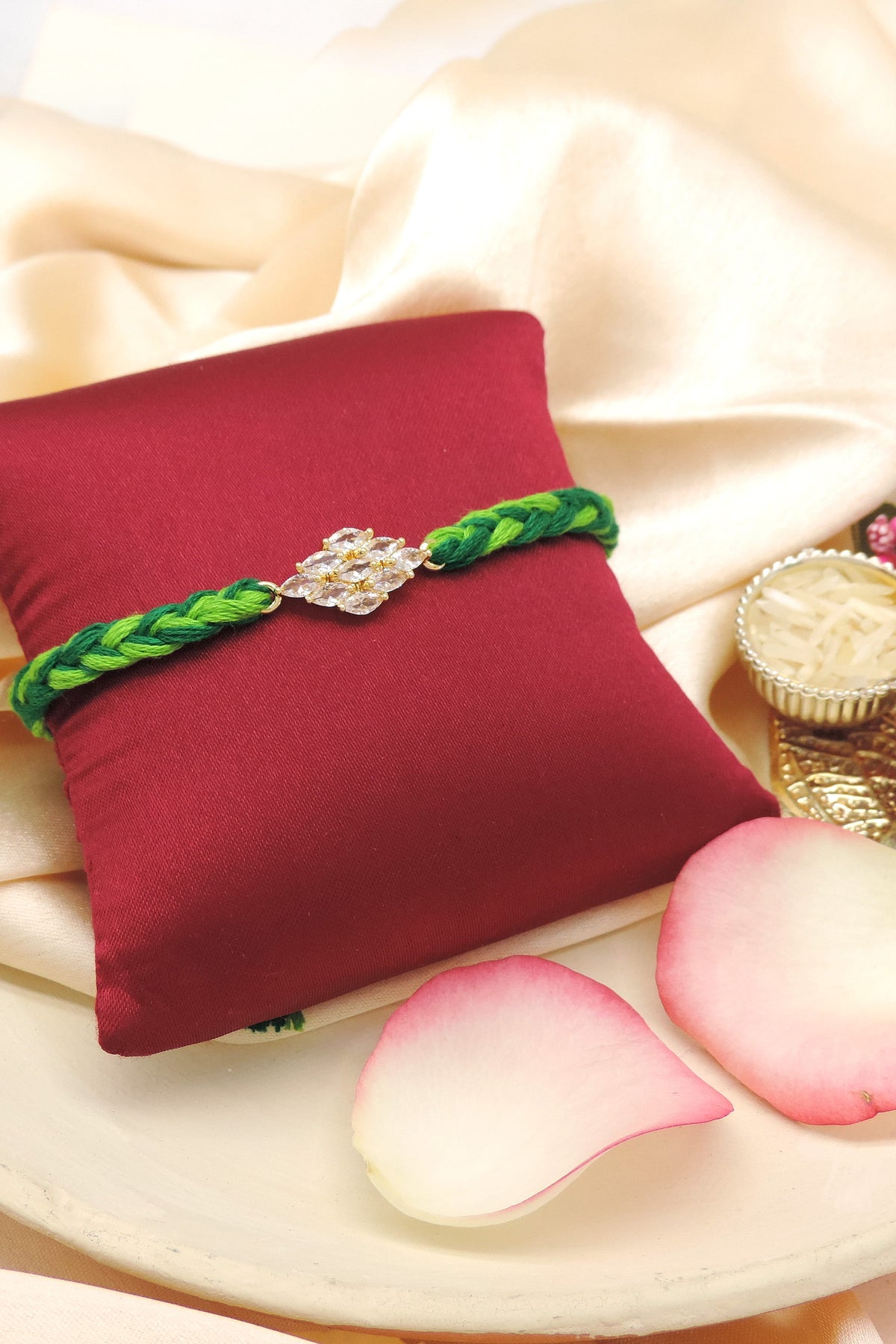 Green Zircon Floral Bhaiya Rakhi