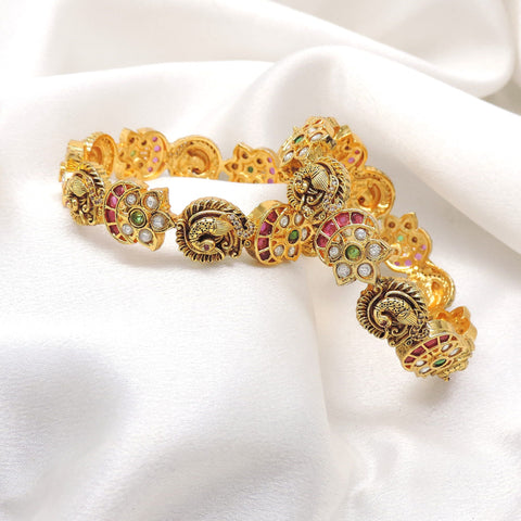 Royal Peacock Kundan Bangle Set by Joyrias