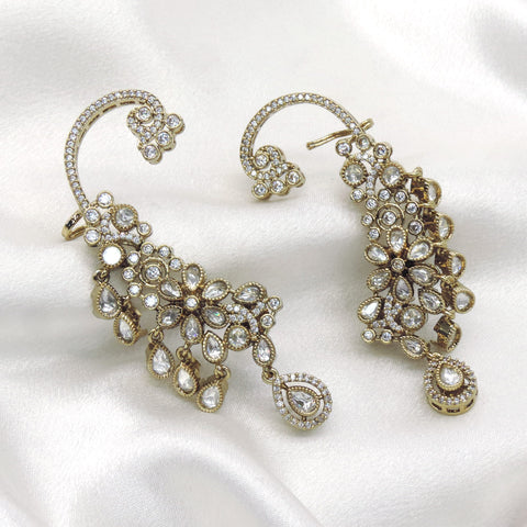 Floral Navratna Ear Cuff Earrings