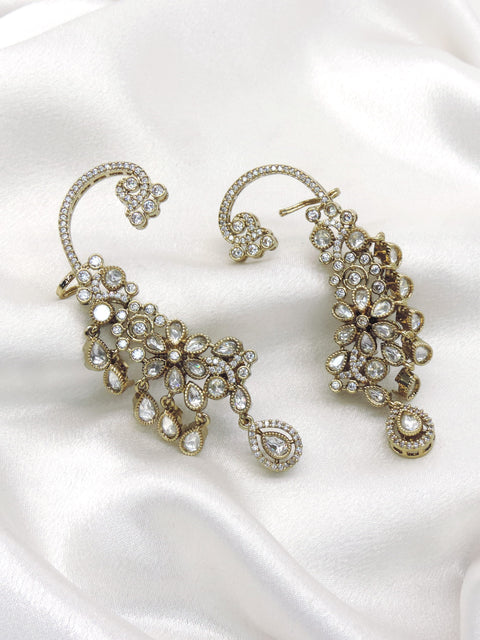 Floral Navratna Ear Cuff Earrings