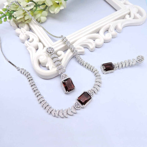 Brown doublet with CZ necklace set – Indian brown doublet American diamond necklace USA – Joyrias
