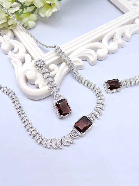 Brown doublet with CZ necklace set – Indian brown doublet American diamond necklace USA – Joyrias