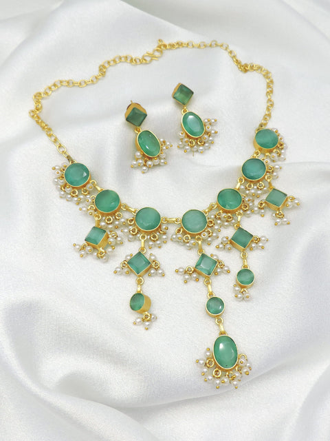 Multicolor Statement Necklace Set | Pearl Drop Gold-Tone Jewelry Set