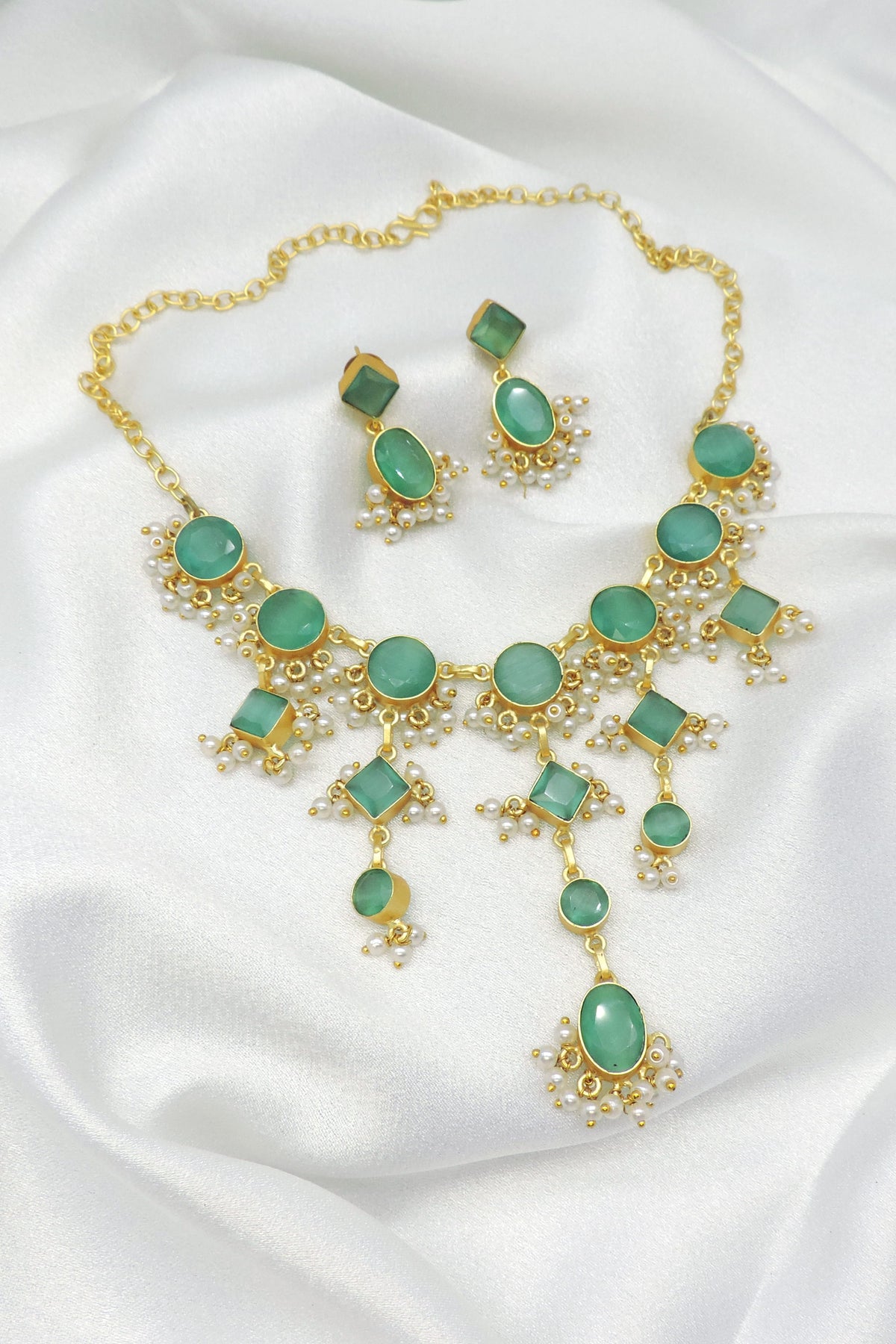 Multicolor Statement Necklace Set | Pearl Drop Gold-Tone Jewelry Set