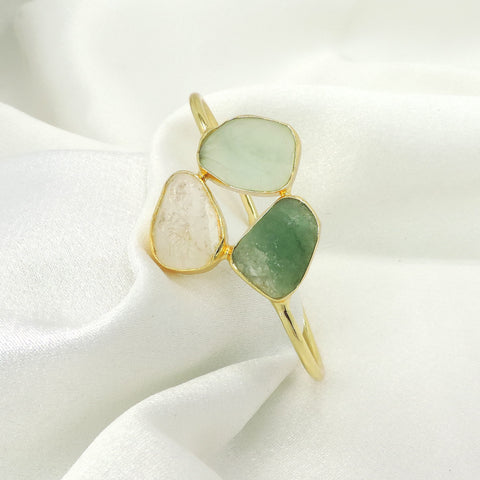 Raw Citrine & Amethyst Open Cuff Bracelet | Gold Plated Gemstone Jewelry
