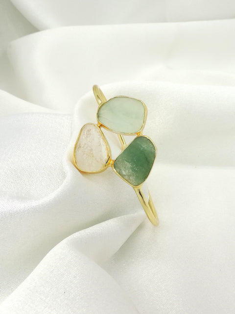Raw Citrine & Amethyst Open Cuff Bracelet | Gold Plated Gemstone Jewelry