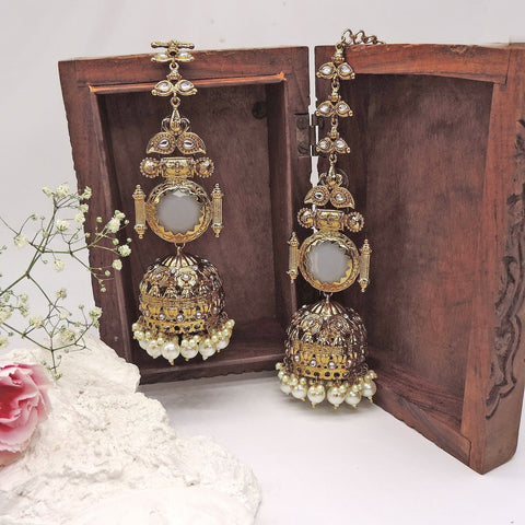 Antique Gold-Plated Temple Jhumka Earrings with Pearls Image 0
