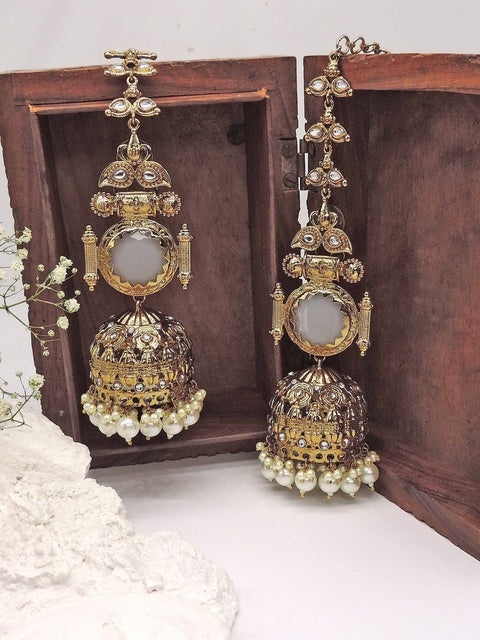 Antique gold plated temple jhumka earrings with pearls – South Indian temple jewelry USA – Joyrias
