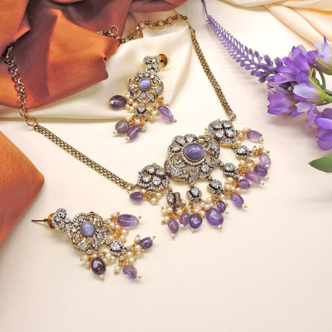 Lavender stone statement choker set – Indian Kundan choker necklace for festive wear USA – Joyrias