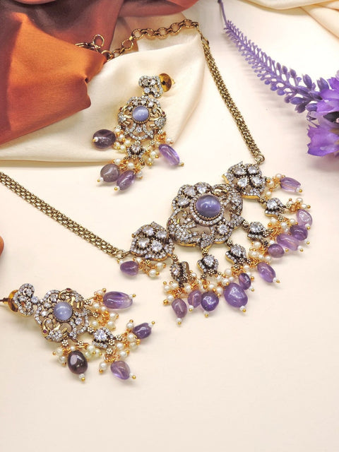 Lavender stone statement choker set – Indian Kundan choker necklace for festive wear USA – Joyrias