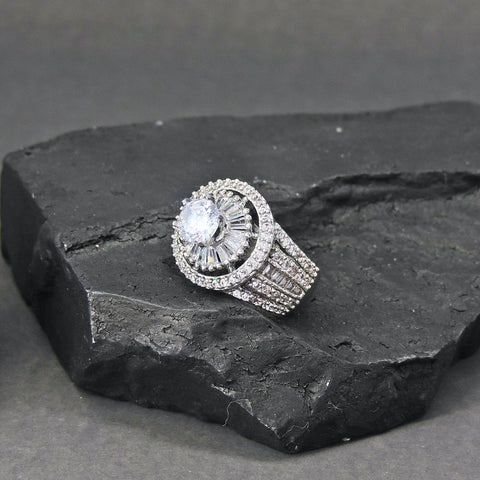 Broad solitaire style ring – Indian wide band CZ ring for women USA – Joyrias