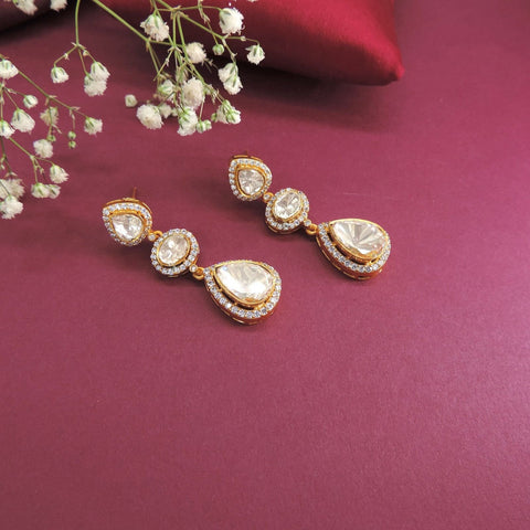 Teardrop Moissanite dangler earrings – Indian Moissanite earrings for weddings USA – Joyrias
