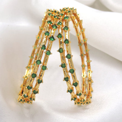 Gold-Tone Green Stone Bangle Set by Joyrias